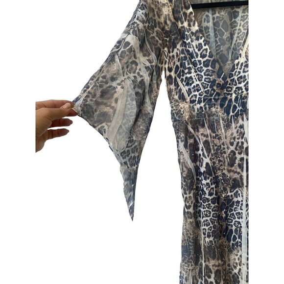 Alberto Makali Animal Print Dress Fairy Sheer Batwing Sleeve Whimsigoth V Neck - Picture 4 of 12